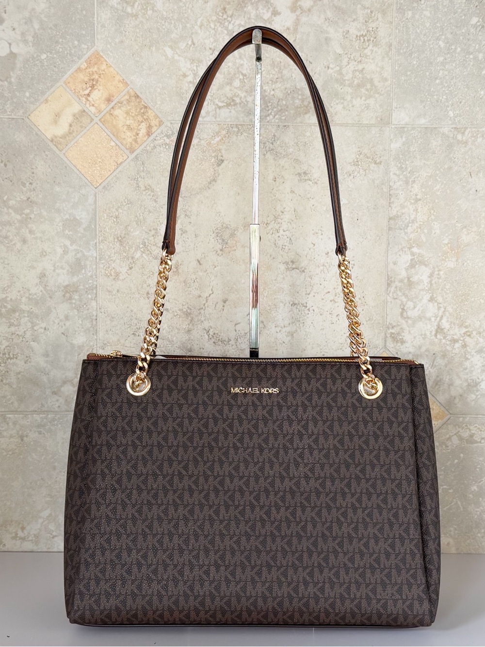 Michael Kors Soho Medium Chain Shoulder Tote Bag MK Brown
